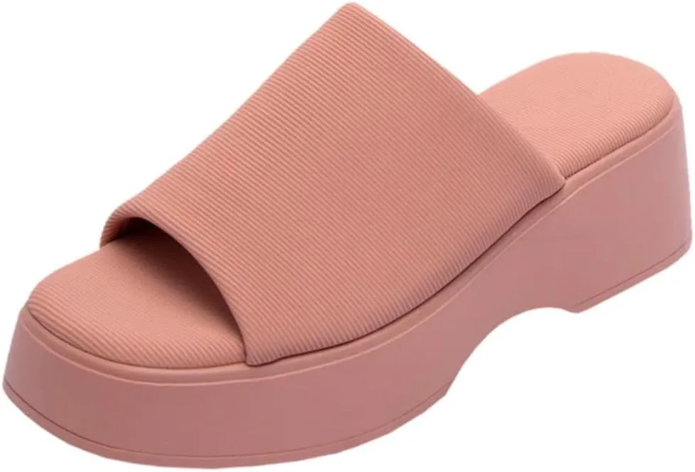 TruFox Women's Platform Sandals Wedge Slides Open Toe Comfort Padded Band Slip On