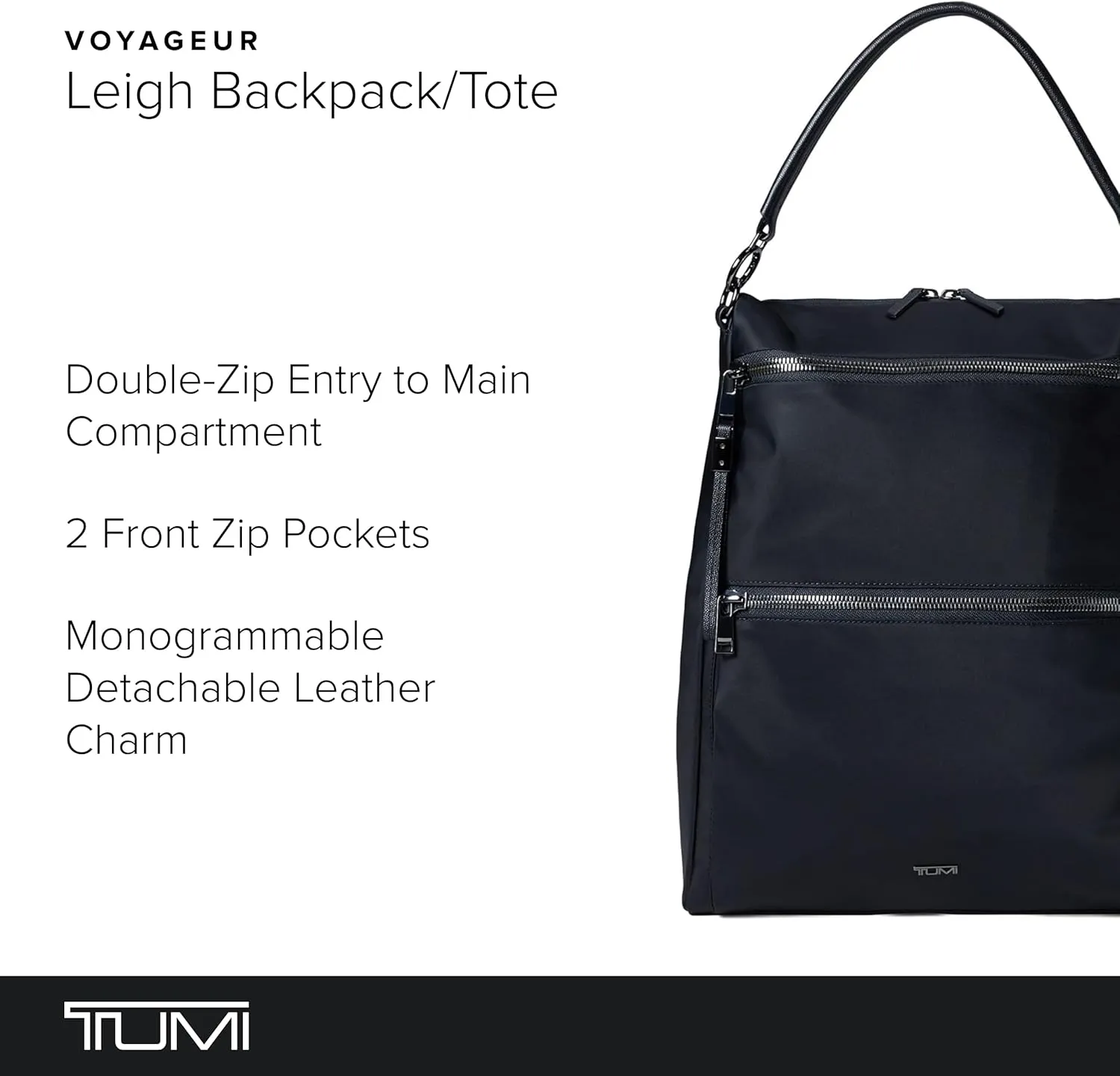 TUMI - Voyageur Leigh Backpack/Tote - Versatile Backpack & Tote for Travel, Daily Use, Commute & More - Black with Gunmetal Hardware