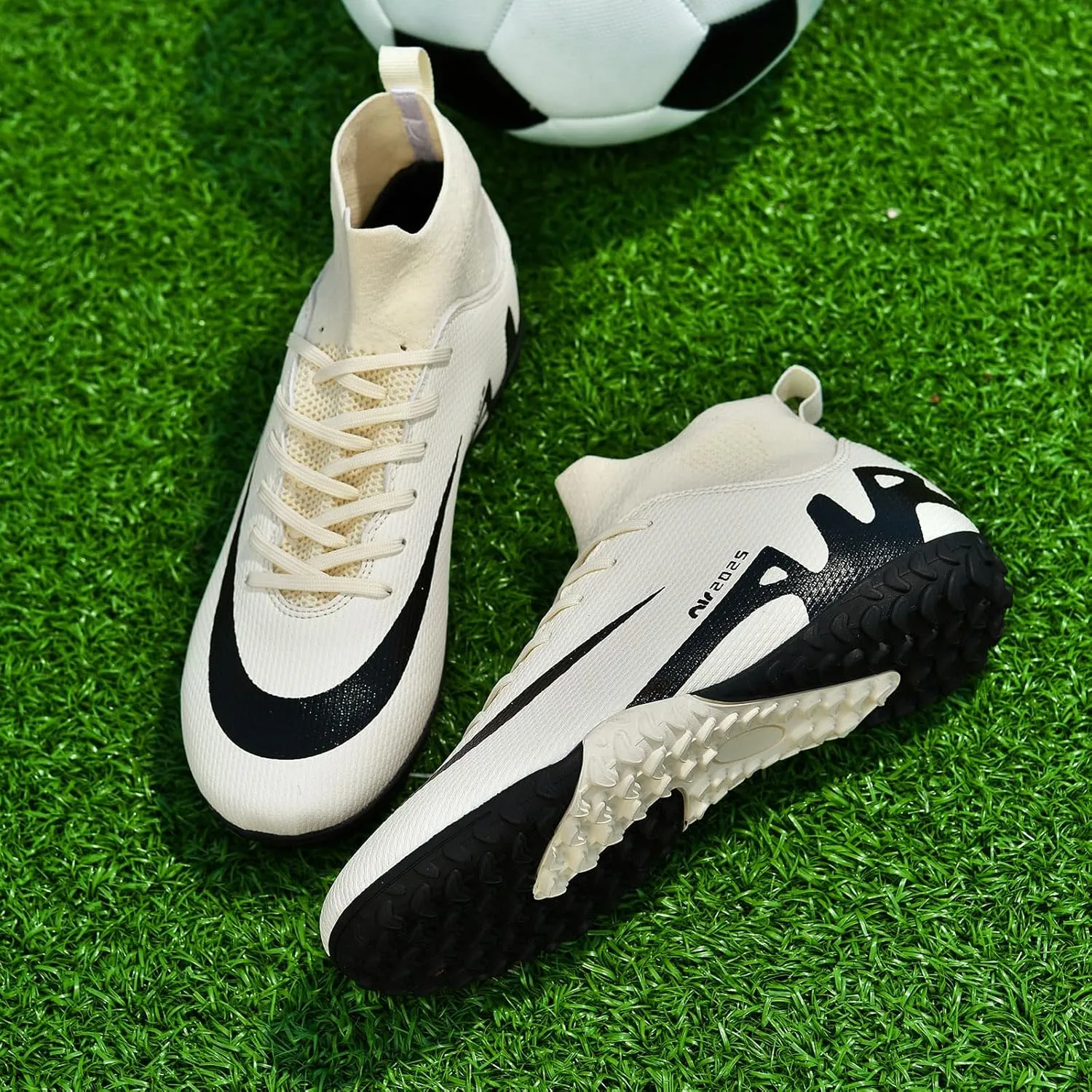 Turf Mens High-Top Soccer Cleats Womens Football Shoes for Boys Girls Beginners Lightweight Youth Professional Indoor Outdoor Black Purple Pink Beige