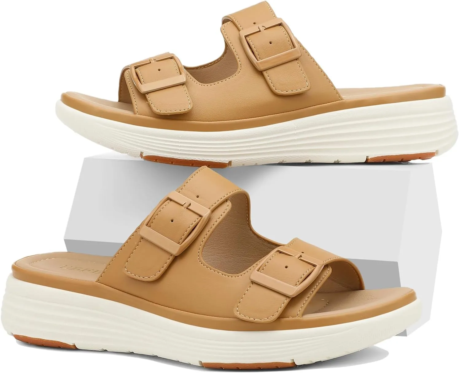 UBFEN Womens Platform Sandals Comfortable Walking Slide Soft Cushioning Footbed Casual Dressy Wedge Sandals