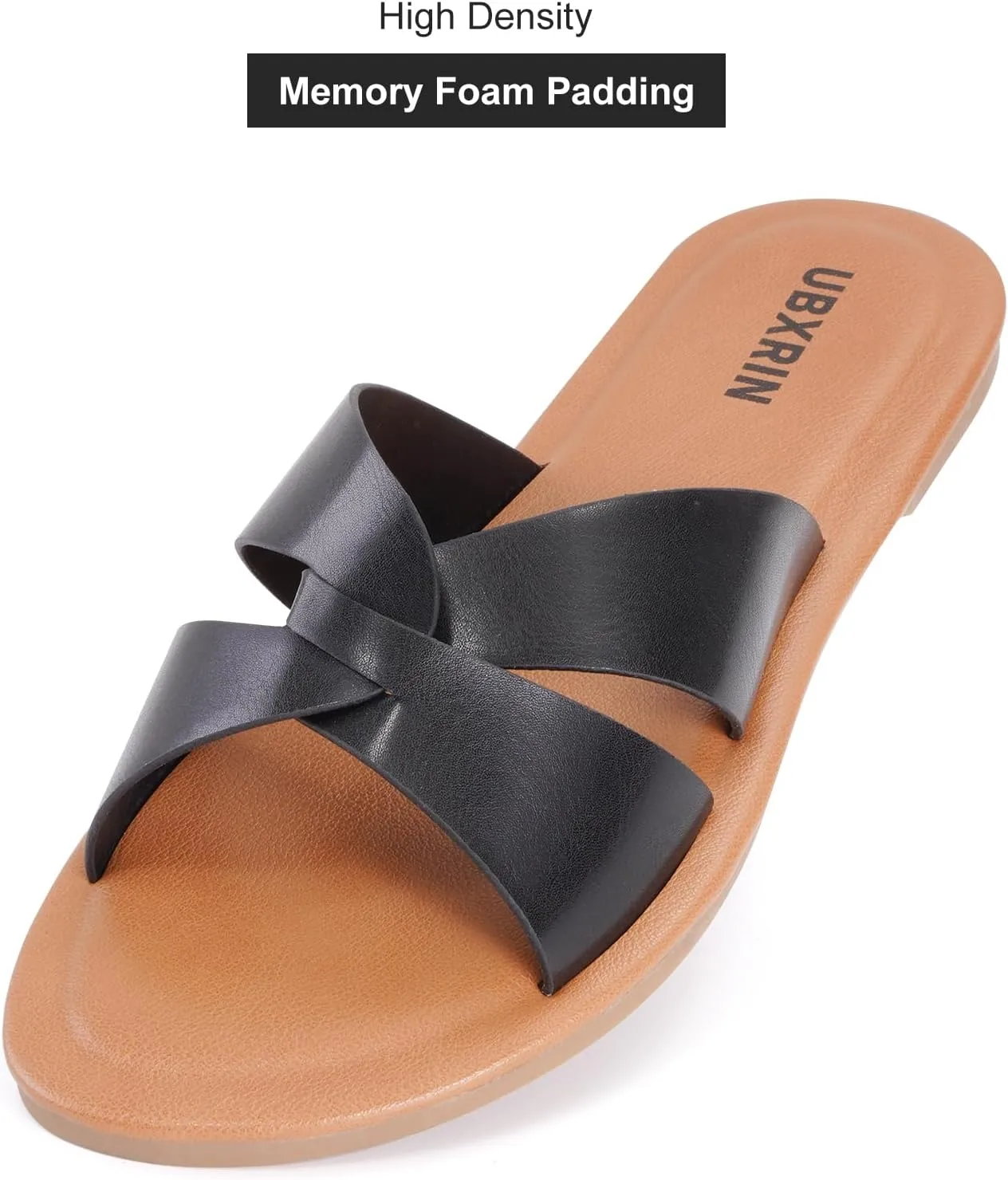 UBXRIN Womens Minimalist Memory Foam Comfortable Slide Sandals Summer Casual Soft Leather Flat Slippers