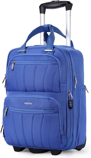 Underseat Carry On Luggage with Wheels, 16-inch Softside Rolling Under Seat Luggage, Lightweight Overnight Small Mini Carry On Suitcase for Women Men(Blue)