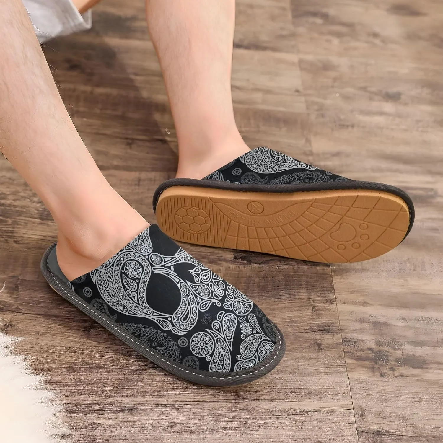 Unisex Fuzzy Foam Slippers Non-Skid Slip-on Soft Warm Sole Fleece Shoes 4-11