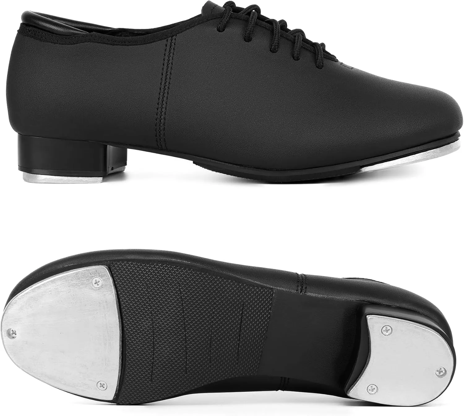 Unisex Tap Shoes PU Leather Slip On Lace-Up Dance Shoes for Women and Men