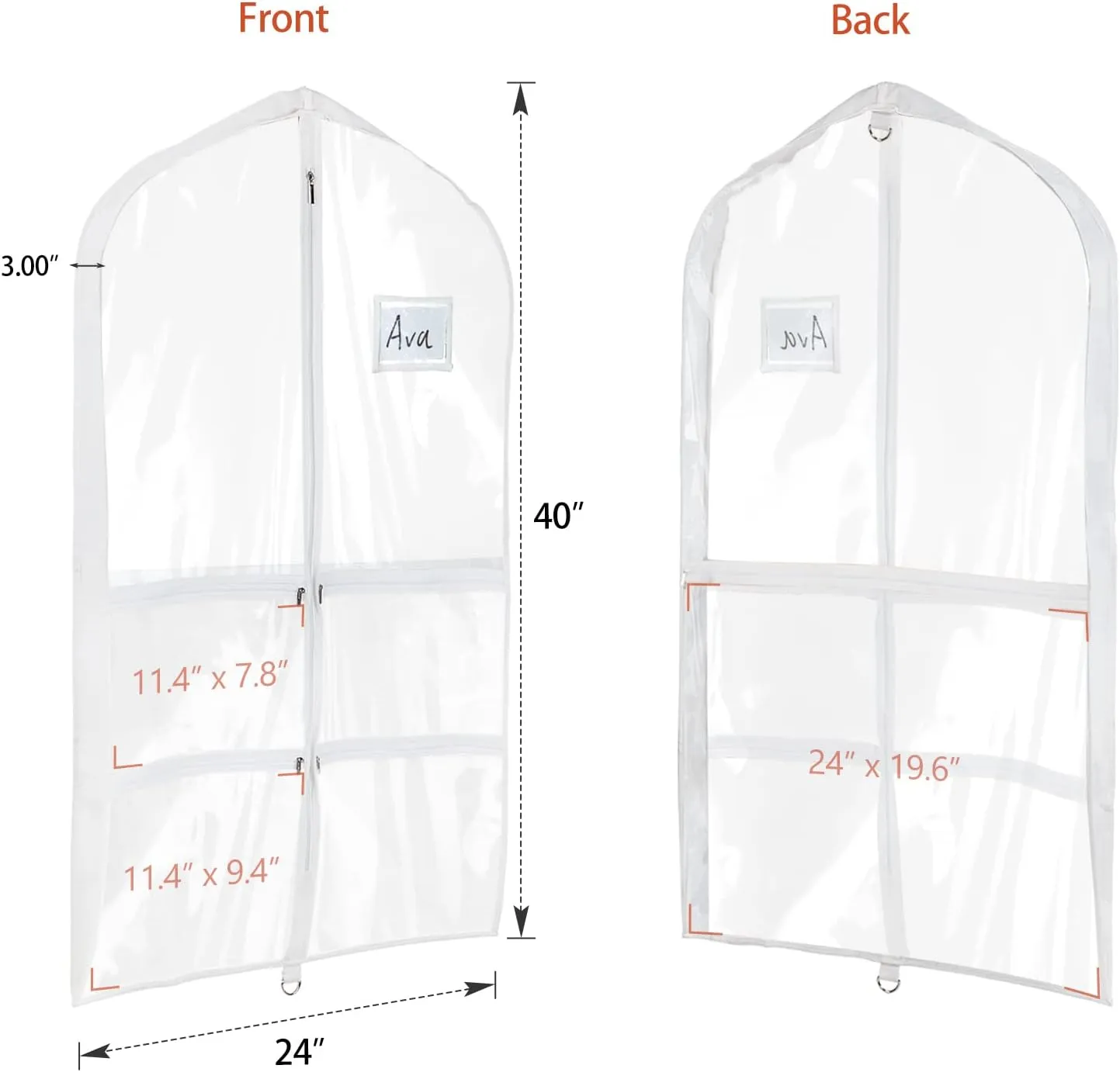 Univivi Clear PVC Dance Costume Bags (3 Pack) Garment Bag 40 Inch for Dance Competitions, with 4 Medium Clear Zipper Pockets and 1 Large Back Zippered Pocket [Upgraded Version]