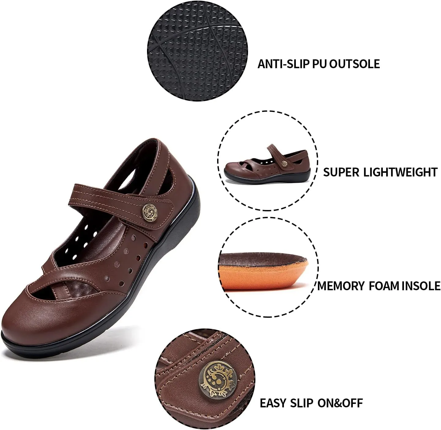 UZB Womens Mary Jane Shoes Slip On Loafers Leather Comfort Breathable Flats