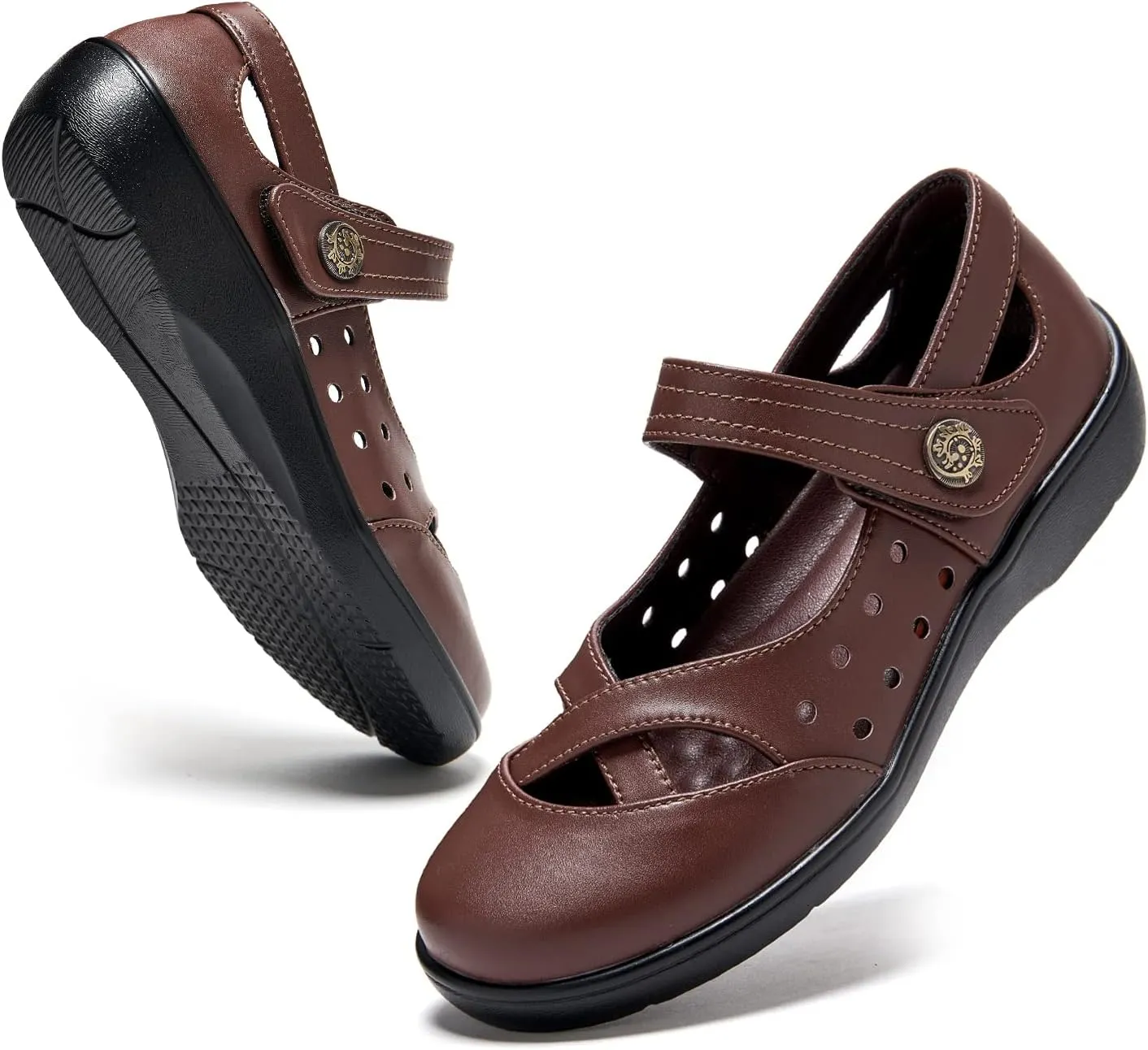 UZB Womens Mary Jane Shoes Slip On Loafers Leather Comfort Breathable Flats