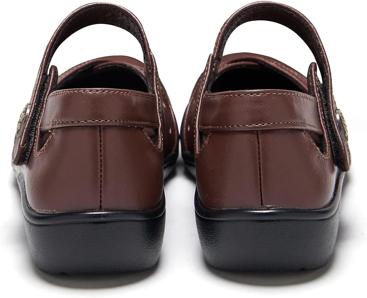 UZB Womens Mary Jane Shoes Slip On Loafers Leather Comfort Breathable Flats