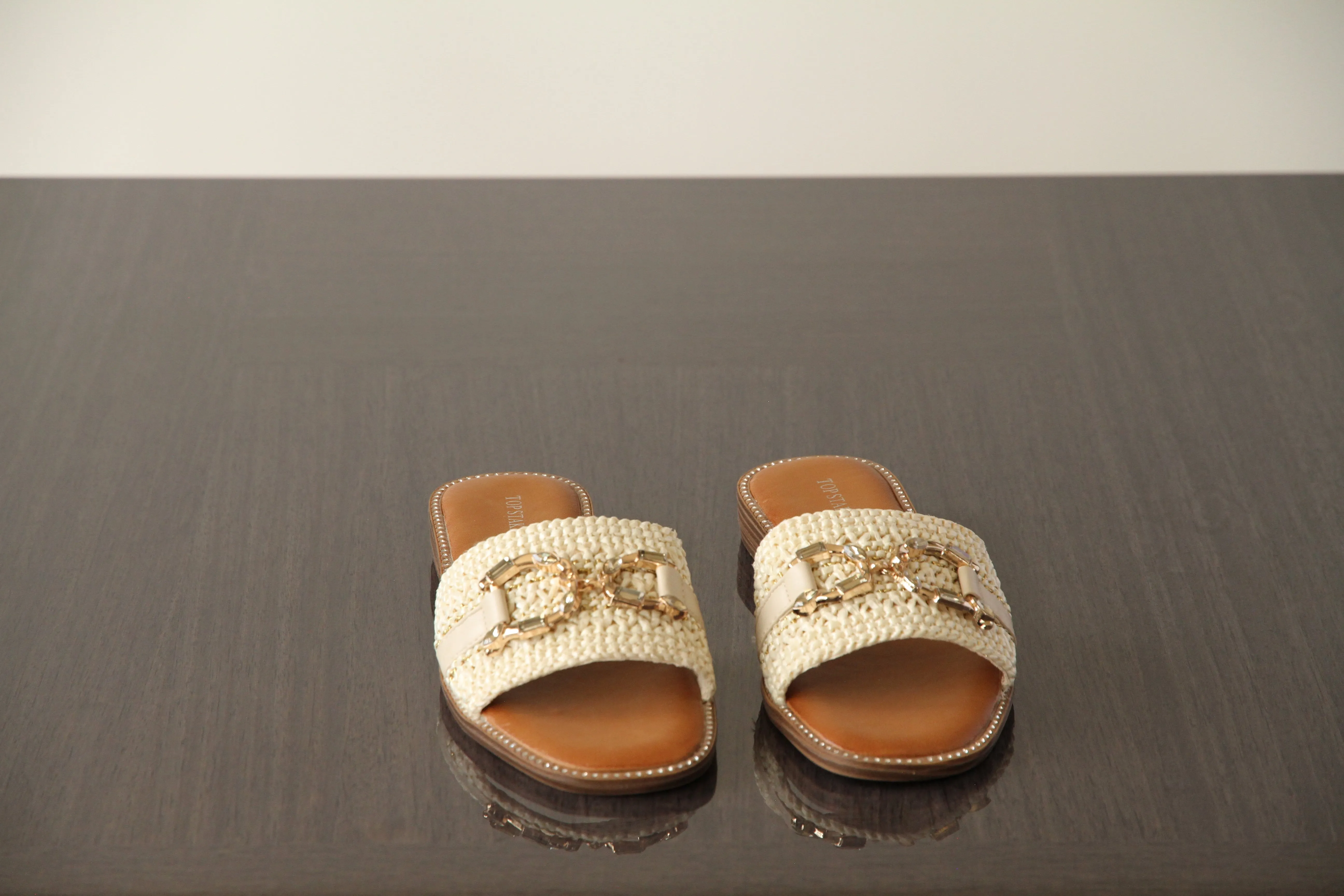 VACHY Women's Diamond Embellished Slide-On Flats with Double D Motif - Chic & Comfortable Open Toe Casual Fashion Shoes BG-706
