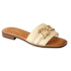 VACHY Women's Diamond Embellished Slide-On Flats with Double D Motif - Chic & Comfortable Open Toe Casual Fashion Shoes BG-706