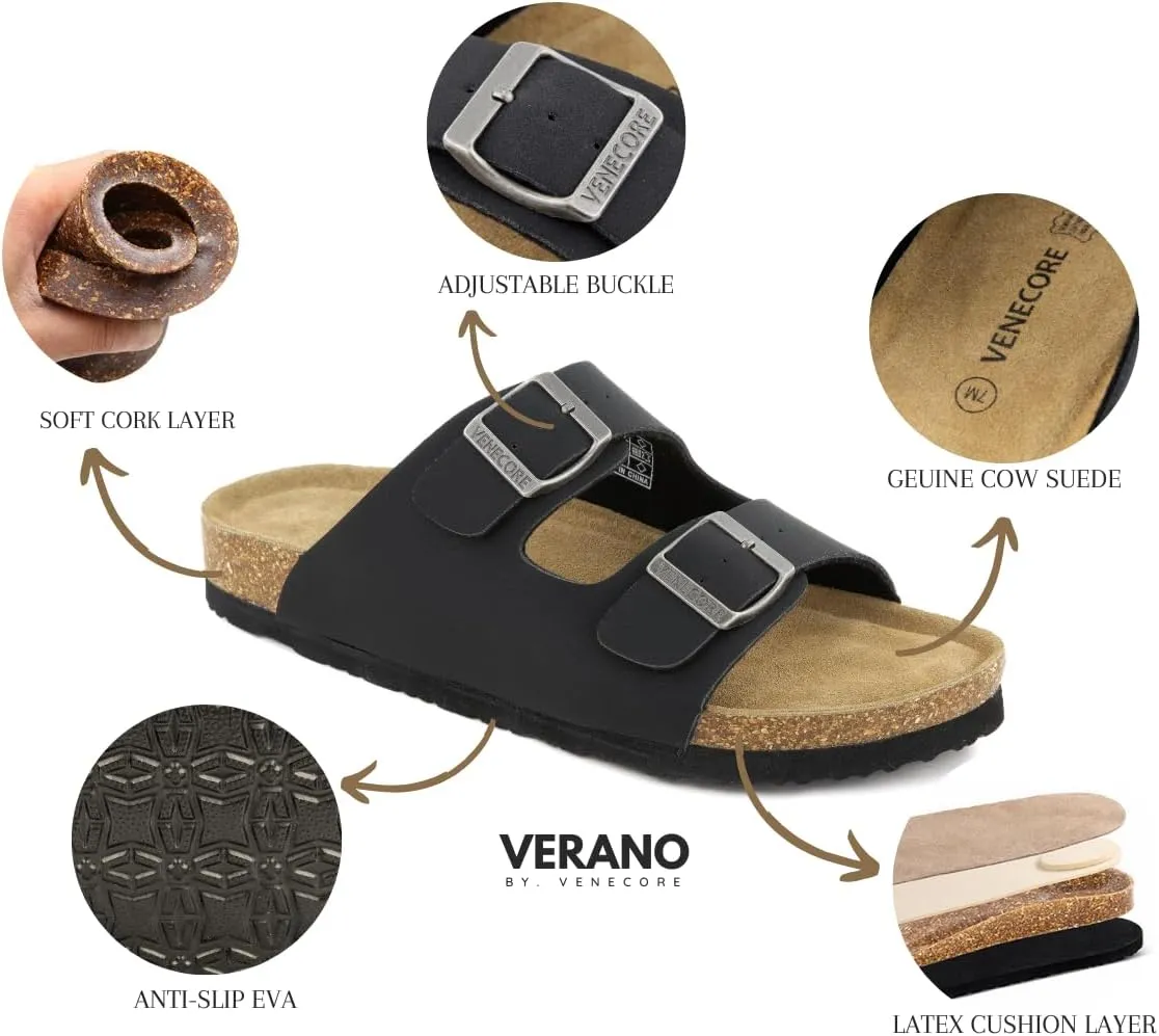 Verano Cork Sandals for Women – Cork Double Strap Sandals Women’s Summer Shoes – Comfortable Slide Sandals