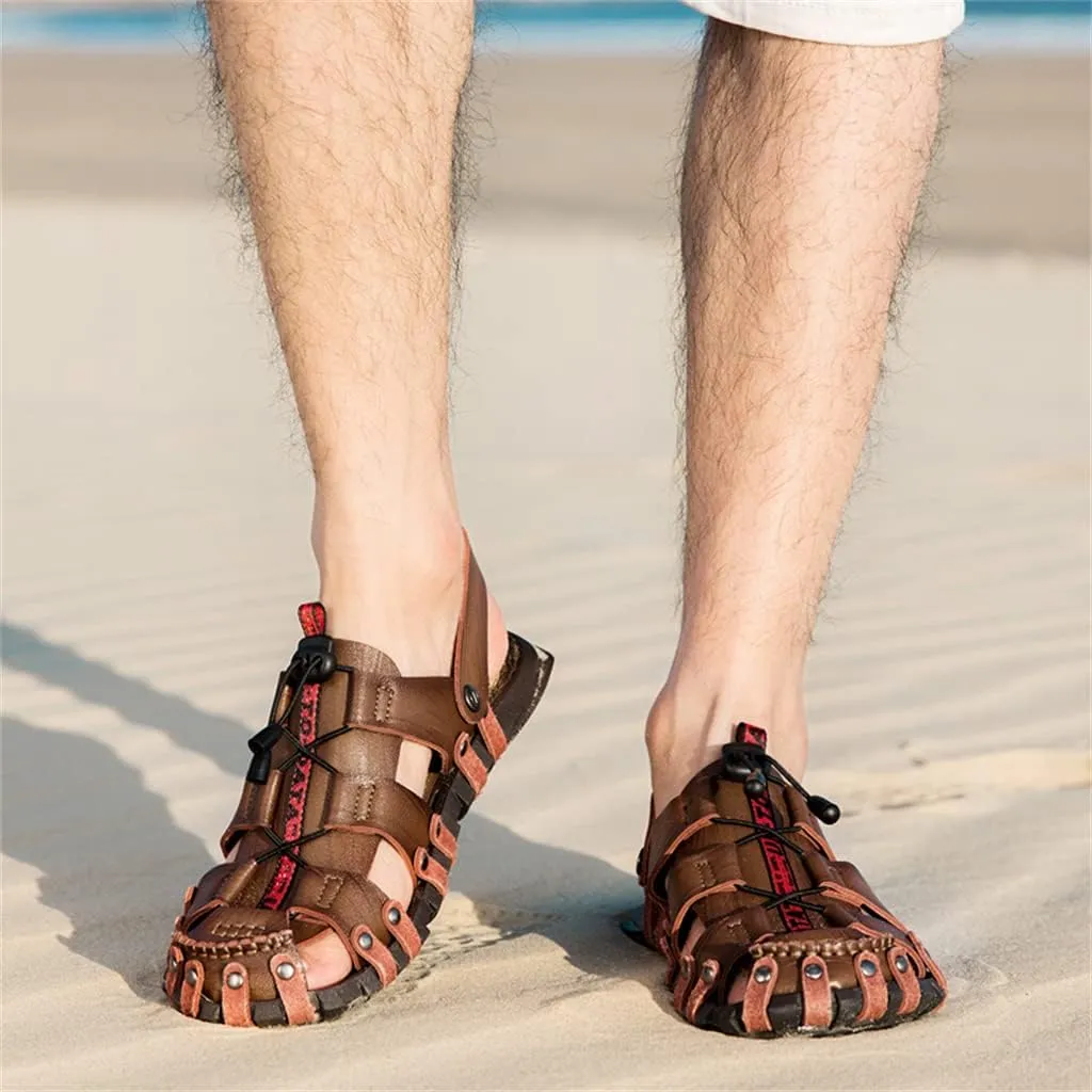 Veslexth Men's Cool Fisherman Sandals Summer Leather Outdoor Comfortable Slippers Casual Beach Swimming Shoes