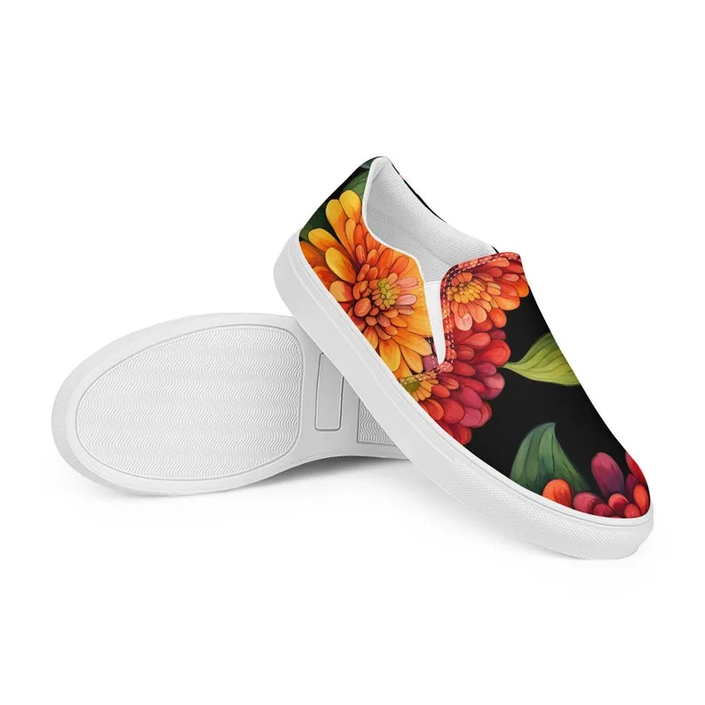 Vibrant Zinnia Print Women’s Slip-on Canvas Shoes