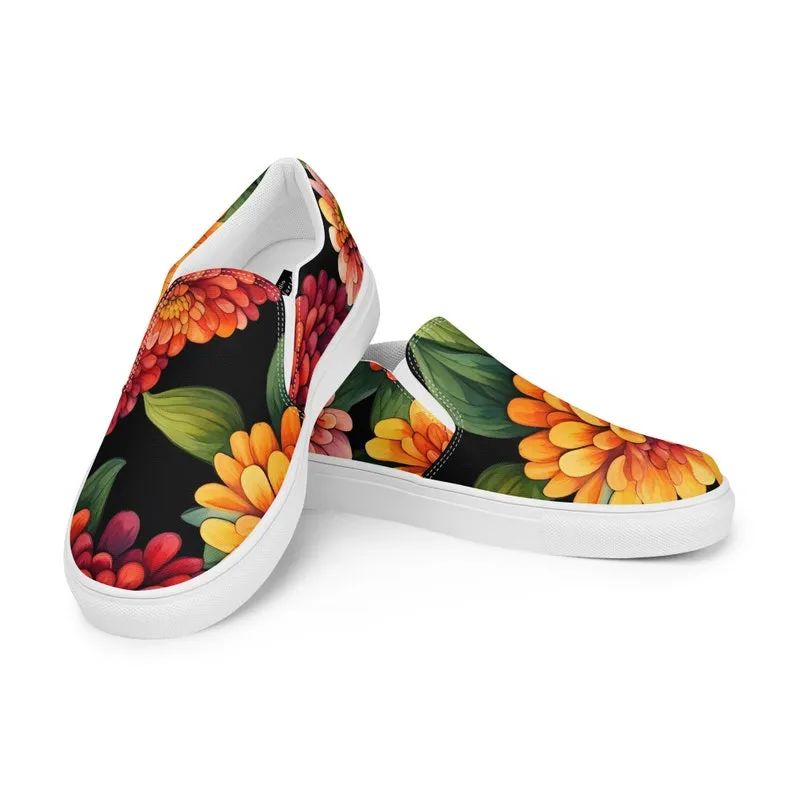 Vibrant Zinnia Print Women’s Slip-on Canvas Shoes