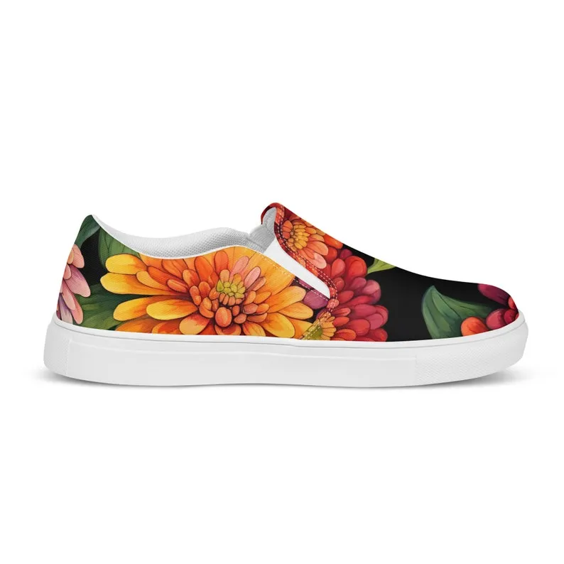 Vibrant Zinnia Print Women’s Slip-on Canvas Shoes