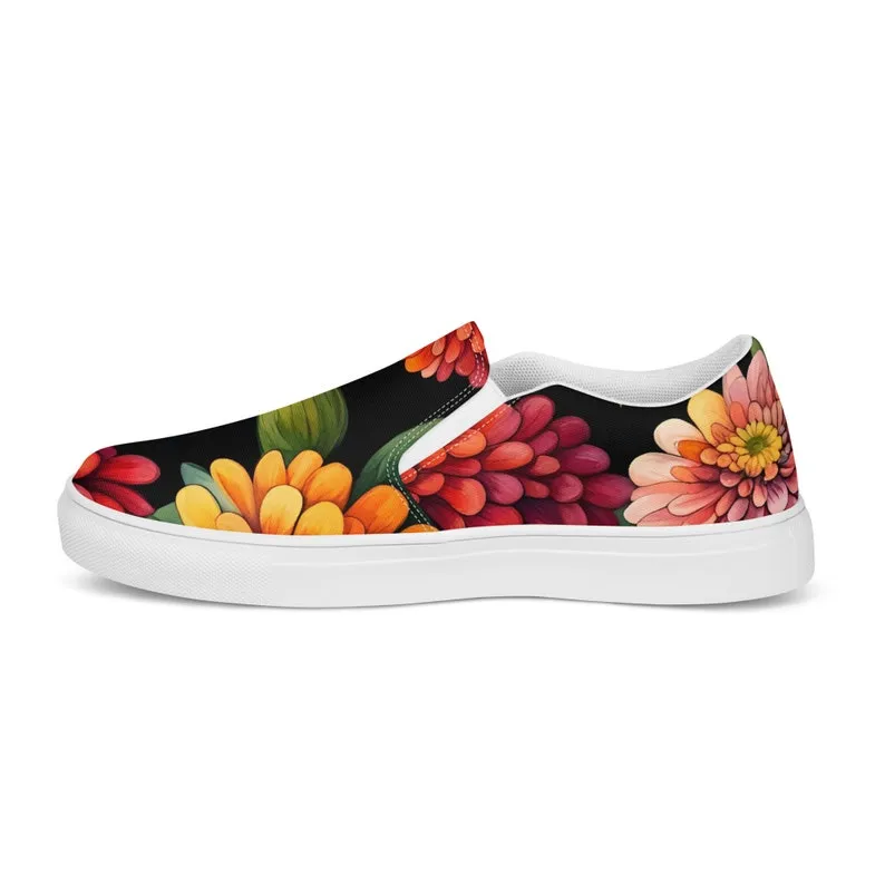 Vibrant Zinnia Print Women’s Slip-on Canvas Shoes