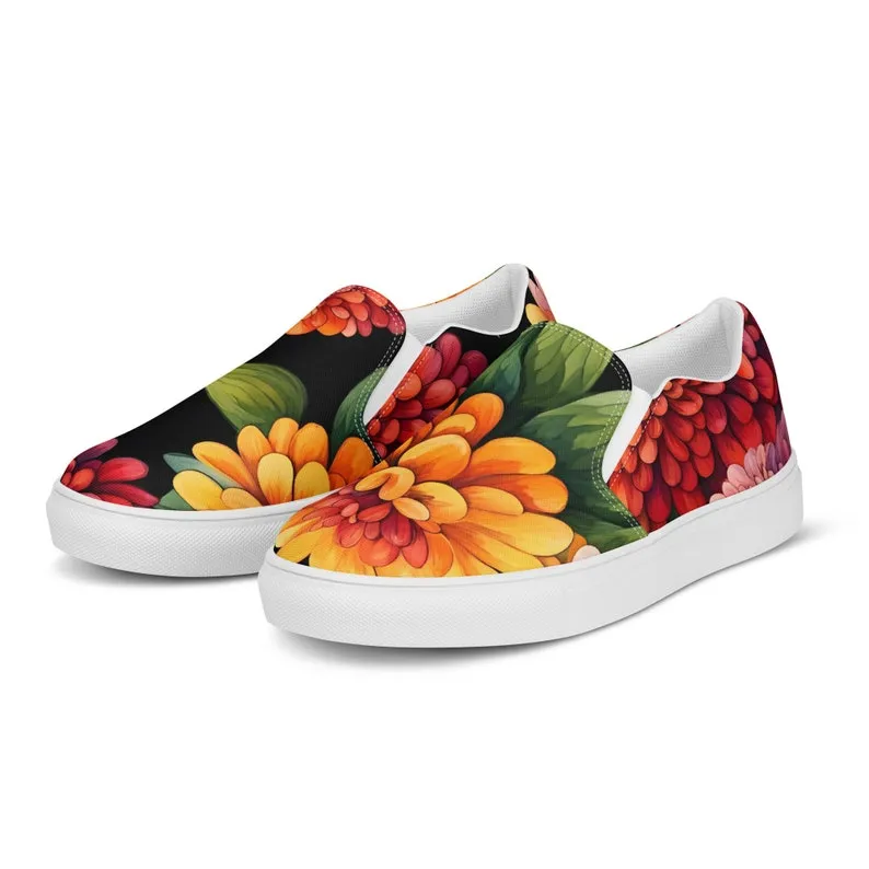 Vibrant Zinnia Print Women’s Slip-on Canvas Shoes