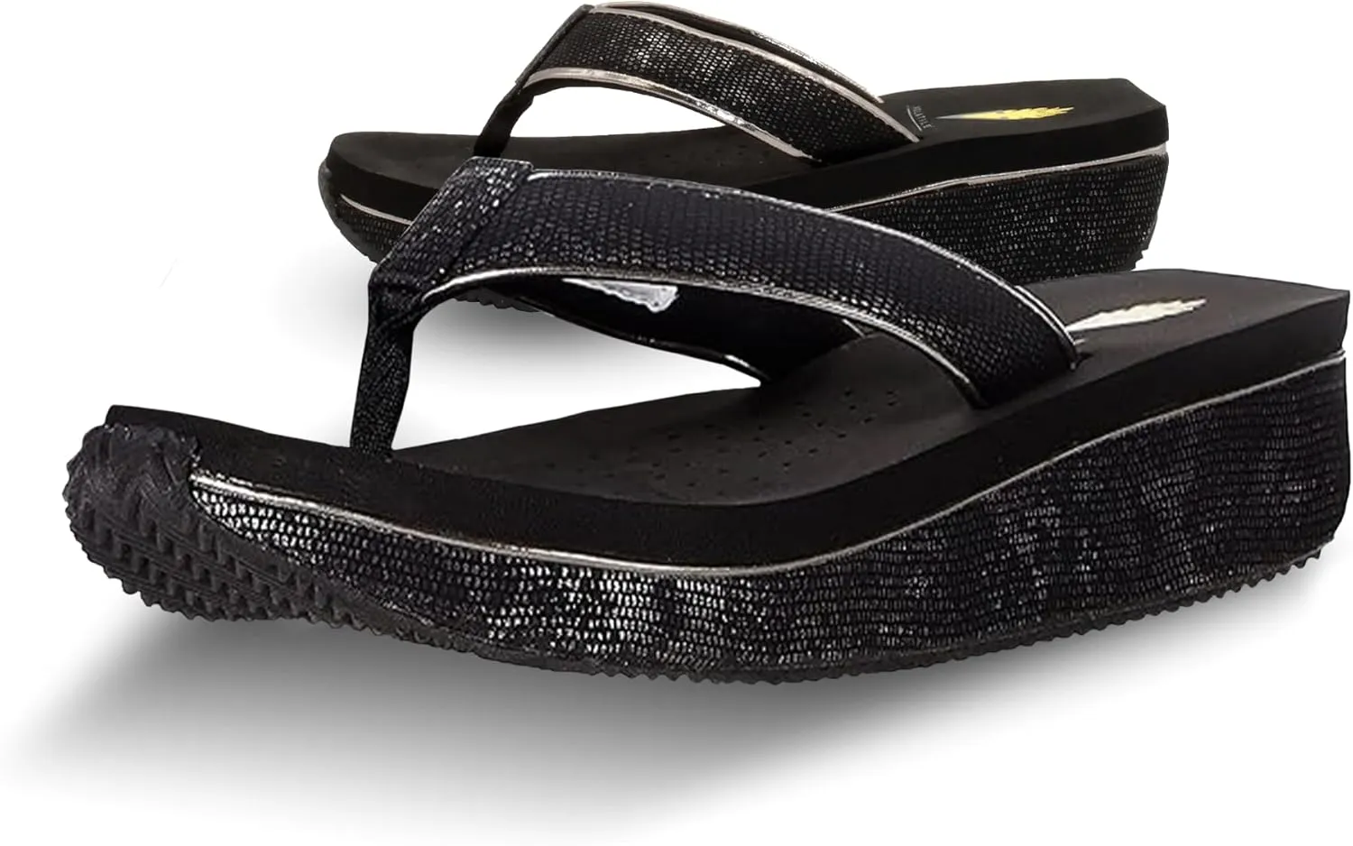 VOLATILE Neville Wedge Sandals for Women Featuring Soft Webbed Textile Thong Post, Padded Lining, and Slip-On Wedge Style