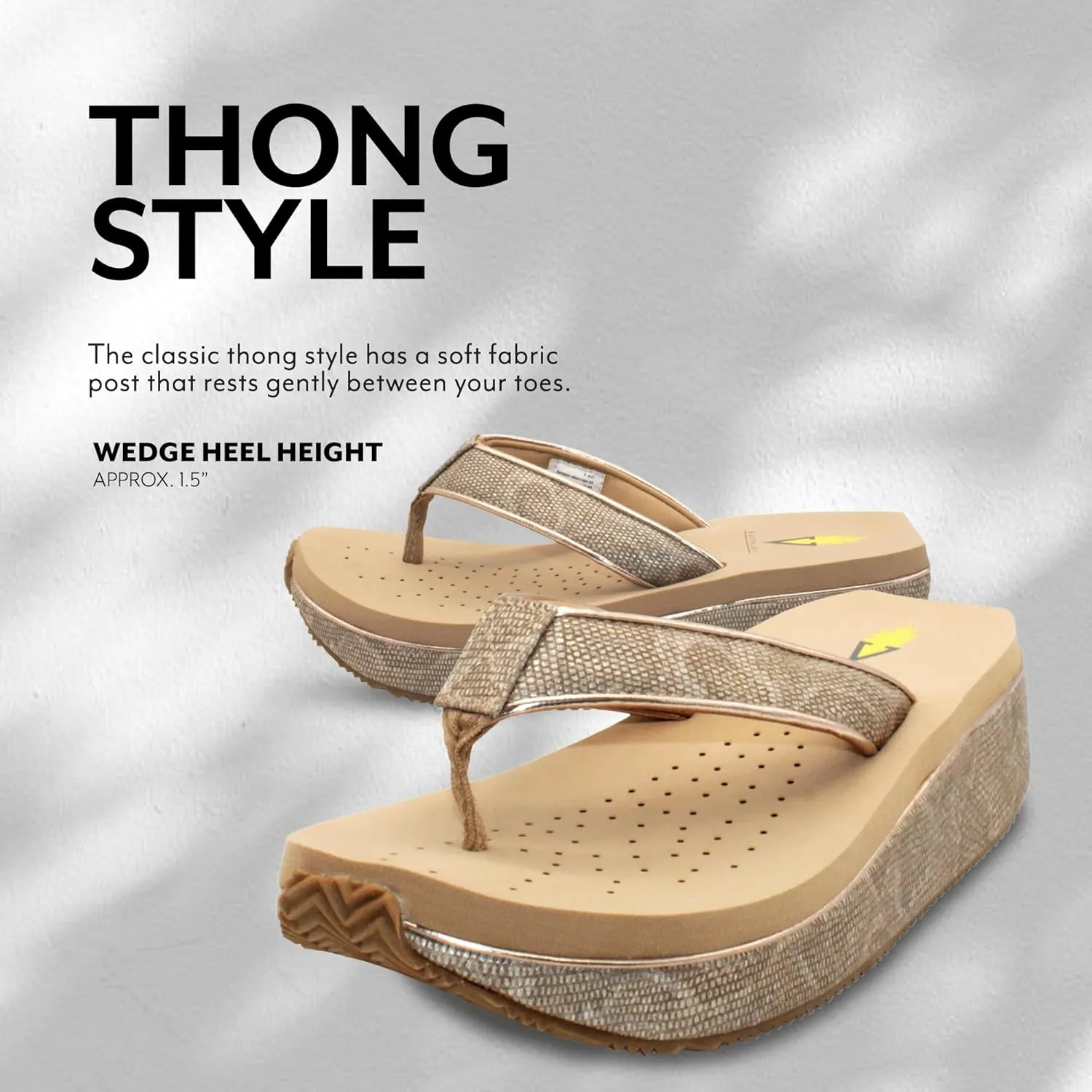 VOLATILE Neville Wedge Sandals for Women Featuring Soft Webbed Textile Thong Post, Padded Lining, and Slip-On Wedge Style