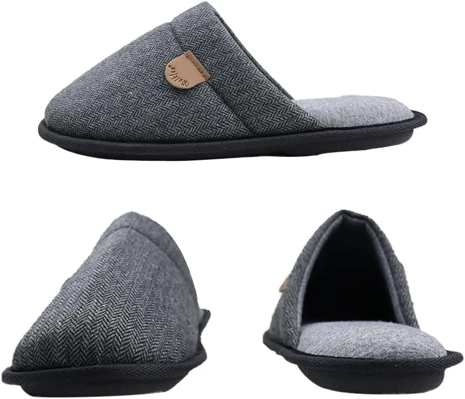 WALKFUN Comfortable House Slippers for Men Full Toe Comfortable Indoor Slip on Warm Slides Sandals with Memory Foam for Bedroom,Indoor Home