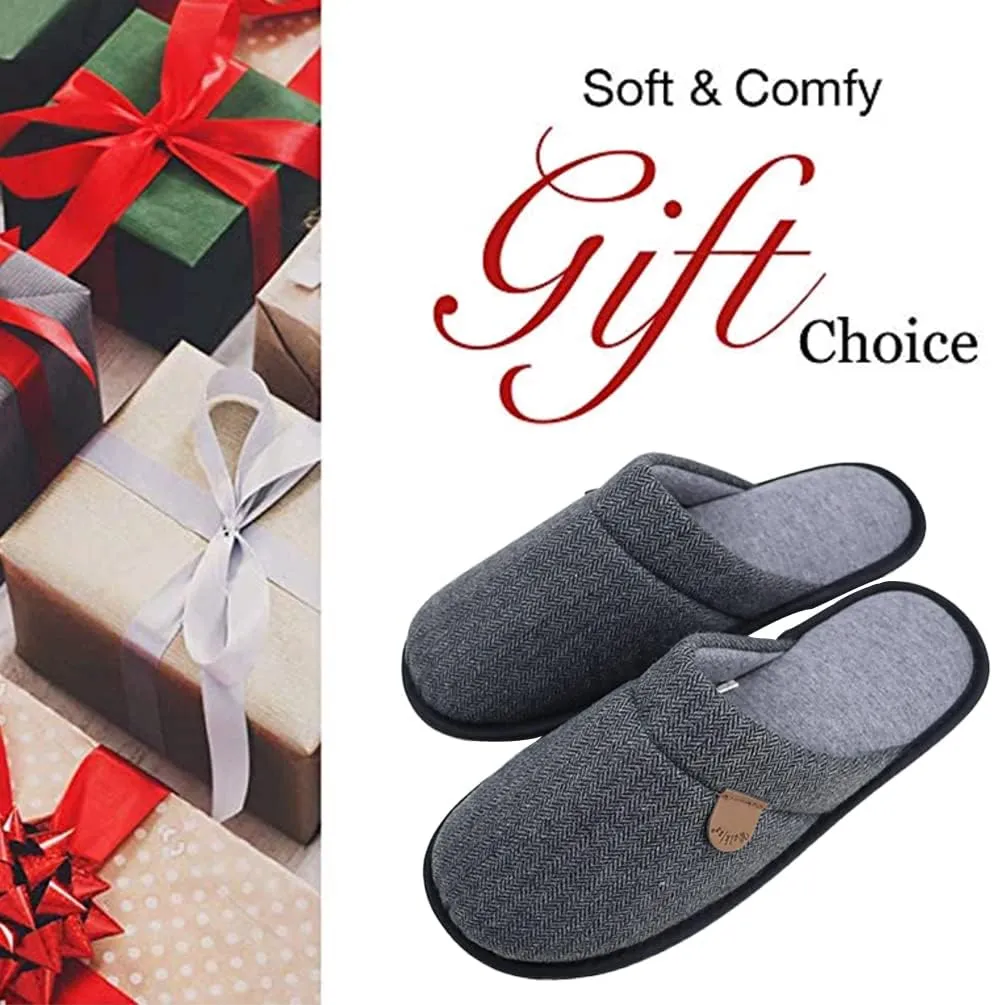 WALKFUN Comfortable House Slippers for Men Full Toe Comfortable Indoor Slip on Warm Slides Sandals with Memory Foam for Bedroom,Indoor Home