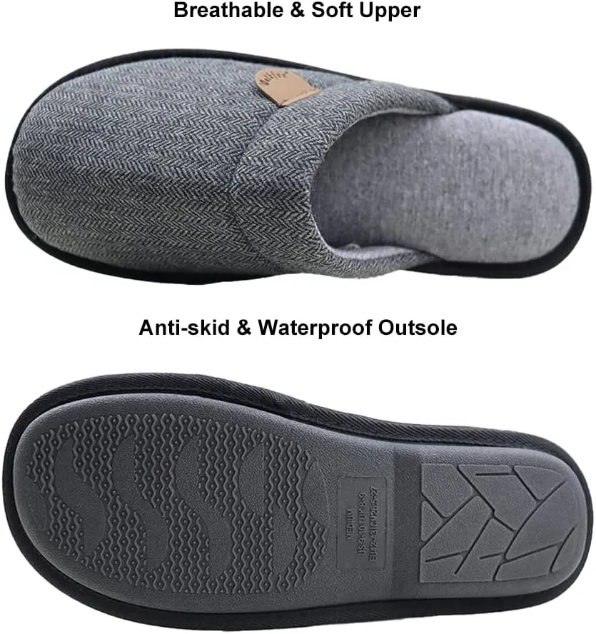 WALKFUN Comfortable House Slippers for Men Full Toe Comfortable Indoor Slip on Warm Slides Sandals with Memory Foam for Bedroom,Indoor Home