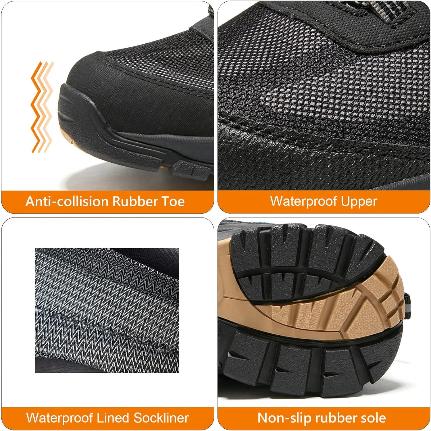 Waterproof Walking Shoes for Men Breathable Low Top Boots Lightweight Non Slip Workout Shoes Comfortable Slip on Snow Rainproof Shoes