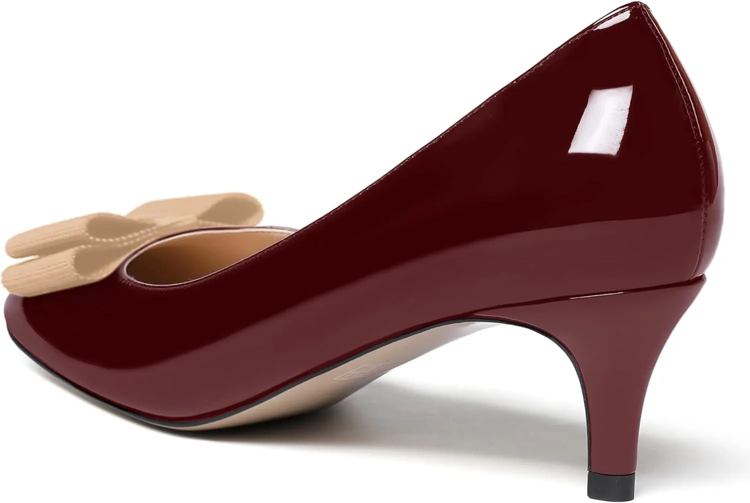 WAYDERNS Women's Bow Solid Patent Slip On Cute Round Toe Dating Kitten Mid Heel Pumps Shoes 2.5 Inch