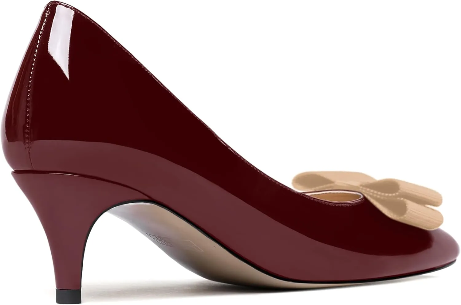 WAYDERNS Women's Bow Solid Patent Slip On Cute Round Toe Dating Kitten Mid Heel Pumps Shoes 2.5 Inch