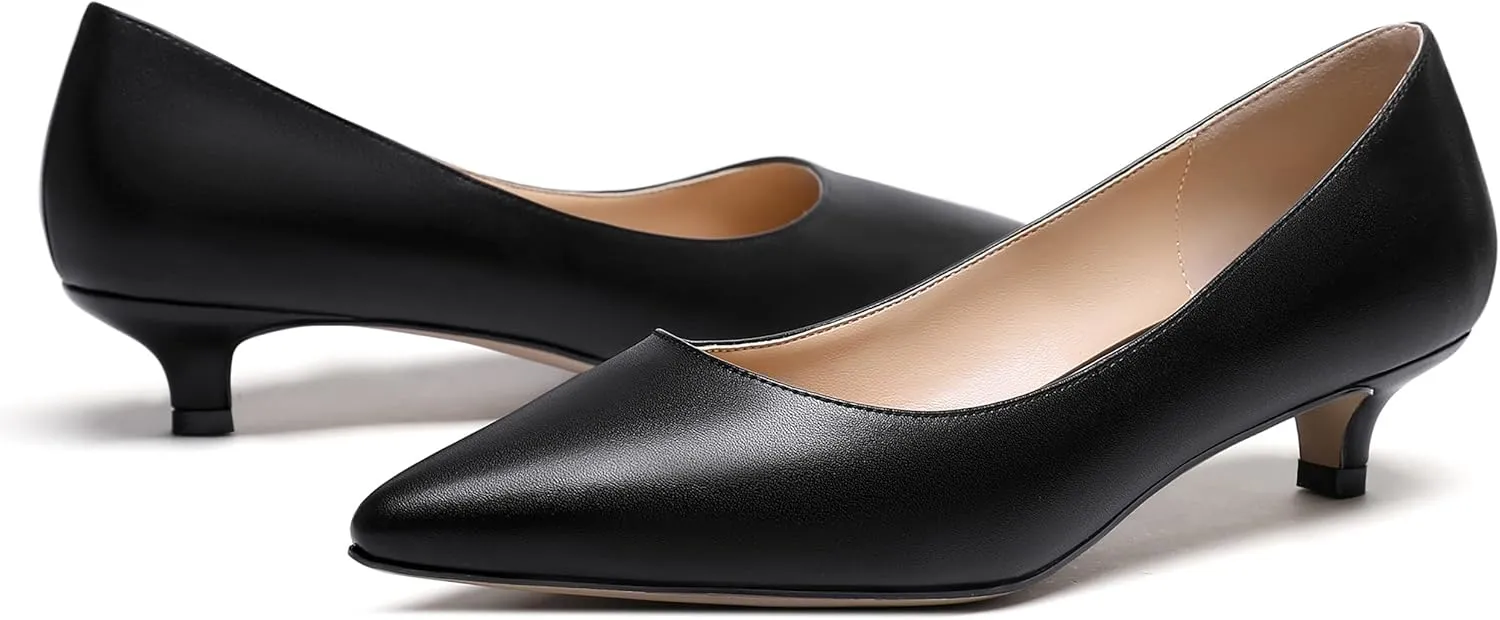 WAYDERNS Women's Matte Pointed Toe Slip On Kitten Low Heel Pumps Shoes 1.5 Inch