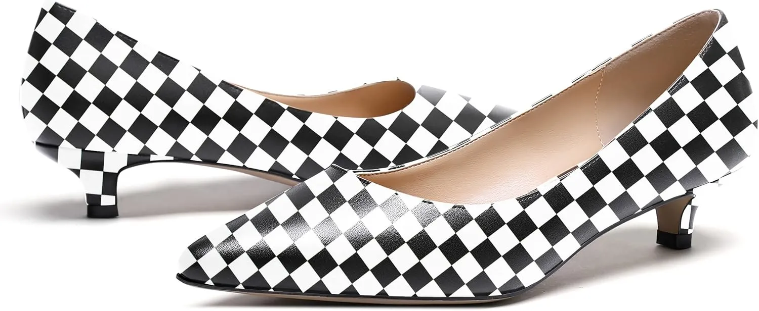 WAYDERNS Women's Matte Pointed Toe Slip On Kitten Low Heel Pumps Shoes 1.5 Inch
