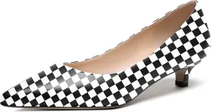 WAYDERNS Women's Matte Pointed Toe Slip On Kitten Low Heel Pumps Shoes 1.5 Inch