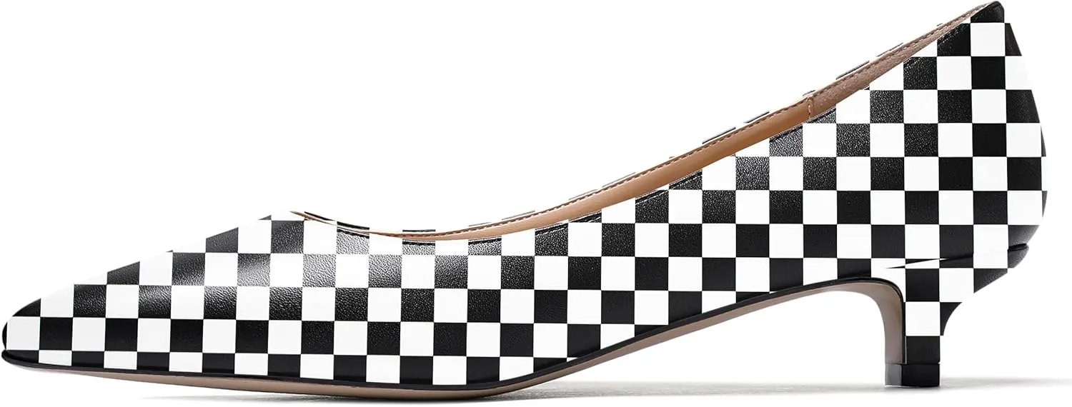 WAYDERNS Women's Matte Pointed Toe Slip On Kitten Low Heel Pumps Shoes 1.5 Inch