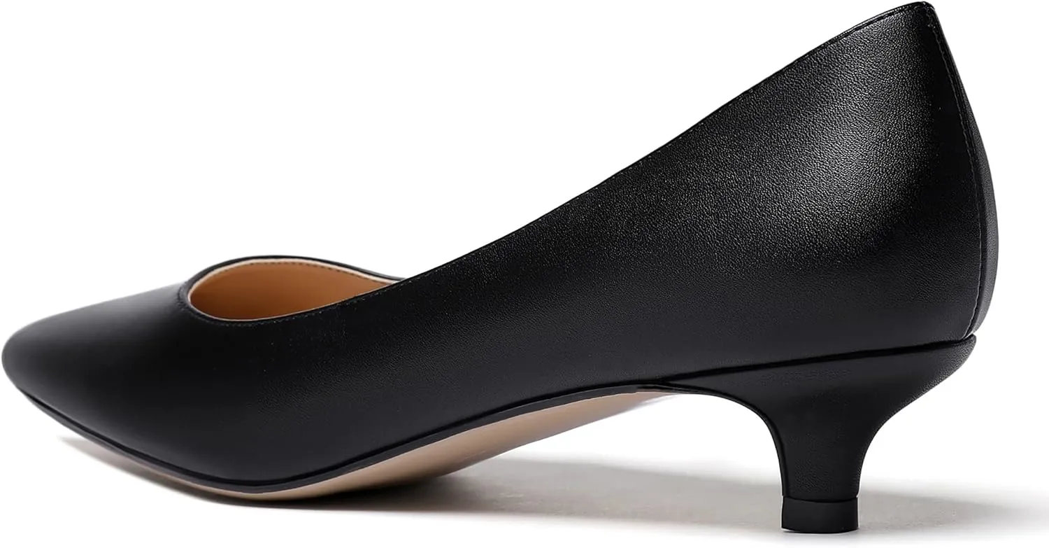 WAYDERNS Women's Matte Pointed Toe Slip On Kitten Low Heel Pumps Shoes 1.5 Inch