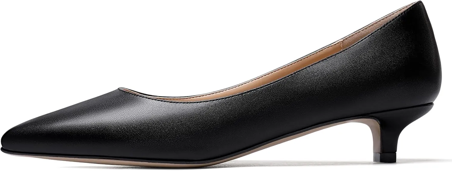 WAYDERNS Women's Matte Pointed Toe Slip On Kitten Low Heel Pumps Shoes 1.5 Inch