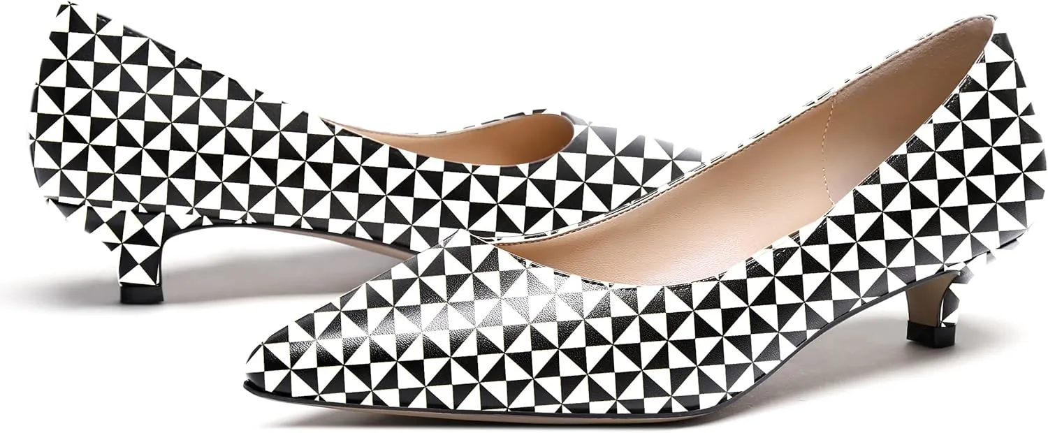 WAYDERNS Women's Matte Pointed Toe Slip On Kitten Low Heel Pumps Shoes 1.5 Inch