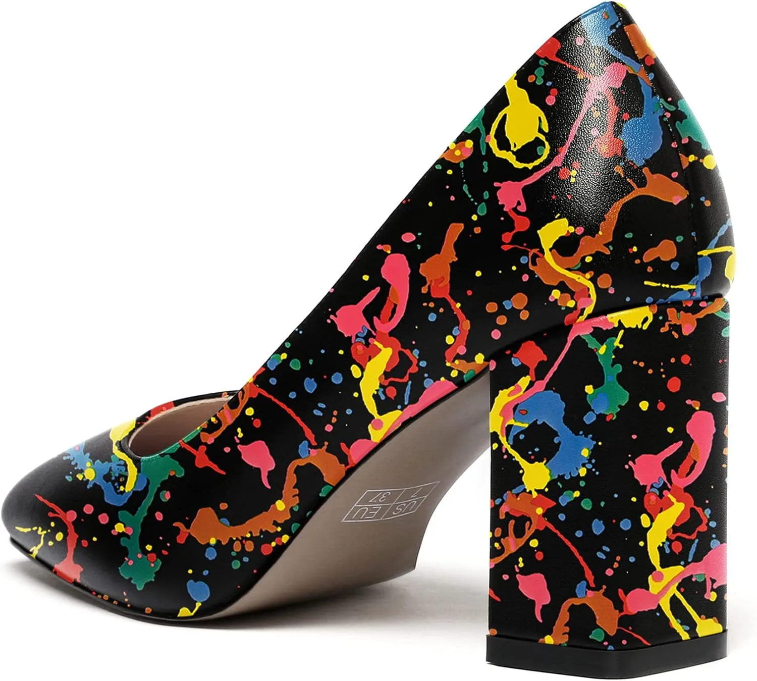 WAYDERNS Women's Matte Slip On Square Toe Block High Heel Pumps Evening Dress Shoes 3 Inch