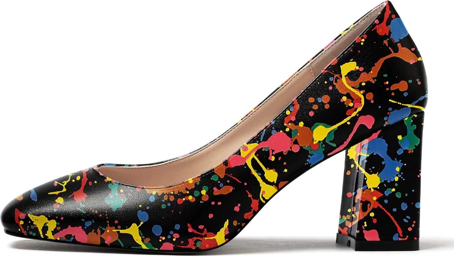 WAYDERNS Women's Matte Slip On Square Toe Block High Heel Pumps Evening Dress Shoes 3 Inch