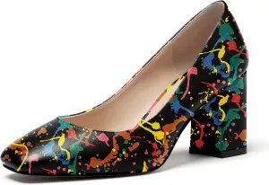 WAYDERNS Women's Matte Slip On Square Toe Block High Heel Pumps Evening Dress Shoes 3 Inch