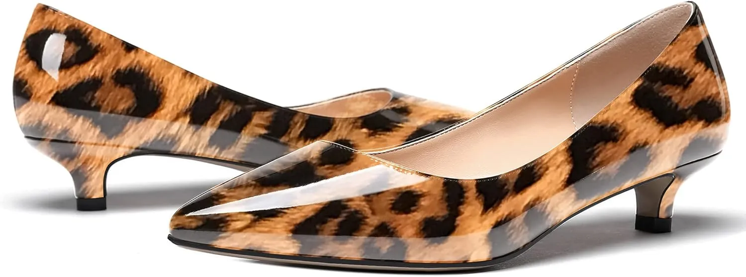 WAYDERNS Womens Office Dress Patent Slip On Pointed Toe Kitten Low Heel Pumps Shoes 1.5 Inch