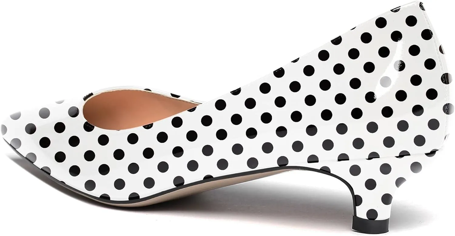 WAYDERNS Womens Office Dress Patent Slip On Pointed Toe Kitten Low Heel Pumps Shoes 1.5 Inch