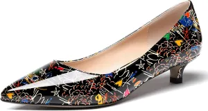 WAYDERNS Womens Office Dress Patent Slip On Pointed Toe Kitten Low Heel Pumps Shoes 1.5 Inch