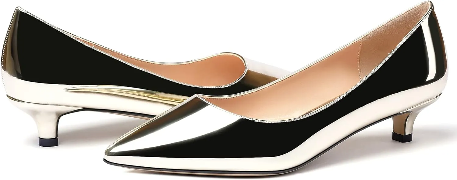 WAYDERNS Womens Office Dress Patent Slip On Pointed Toe Kitten Low Heel Pumps Shoes 1.5 Inch