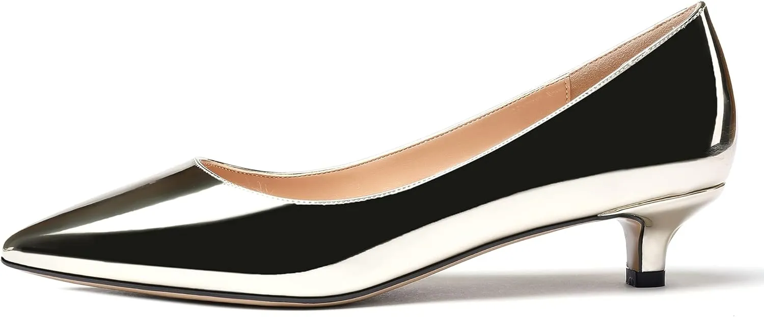 WAYDERNS Womens Office Dress Patent Slip On Pointed Toe Kitten Low Heel Pumps Shoes 1.5 Inch