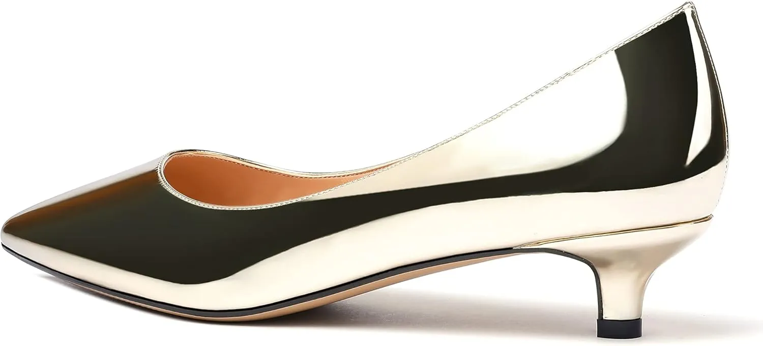 WAYDERNS Womens Office Dress Patent Slip On Pointed Toe Kitten Low Heel Pumps Shoes 1.5 Inch