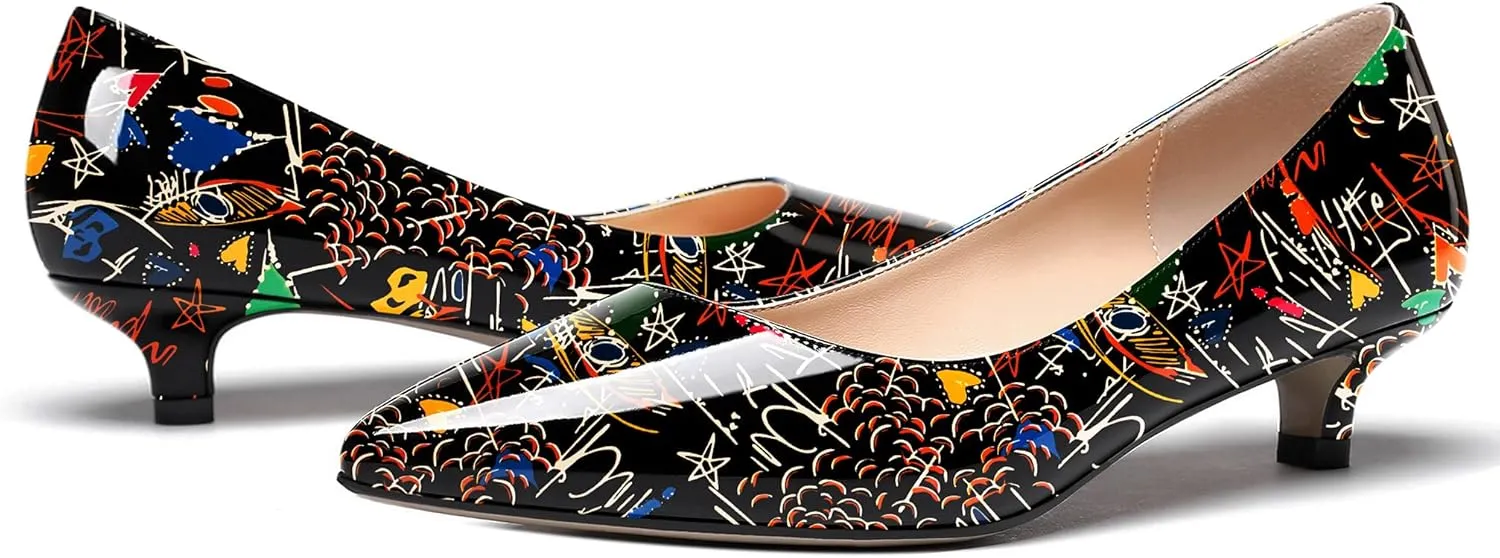 WAYDERNS Womens Office Dress Patent Slip On Pointed Toe Kitten Low Heel Pumps Shoes 1.5 Inch