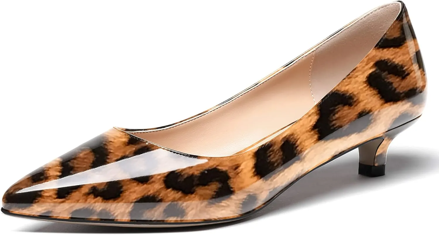 WAYDERNS Womens Office Dress Patent Slip On Pointed Toe Kitten Low Heel Pumps Shoes 1.5 Inch