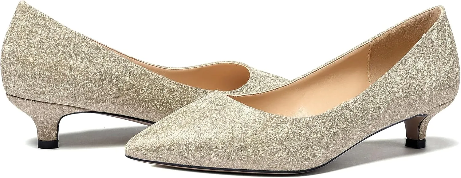 WAYDERNS Womens Office Dress Patent Slip On Pointed Toe Kitten Low Heel Pumps Shoes 1.5 Inch
