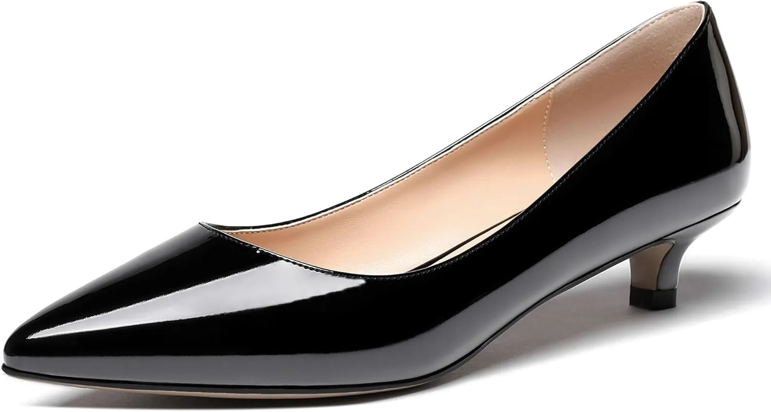 WAYDERNS Womens Office Dress Patent Slip On Pointed Toe Kitten Low Heel Pumps Shoes 1.5 Inch
