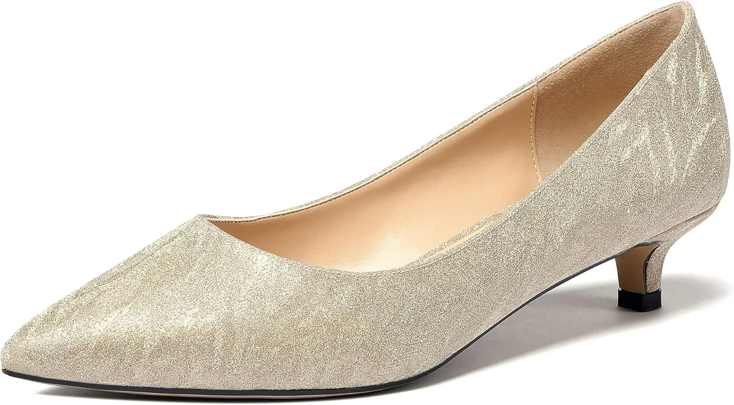 WAYDERNS Womens Office Dress Patent Slip On Pointed Toe Kitten Low Heel Pumps Shoes 1.5 Inch
